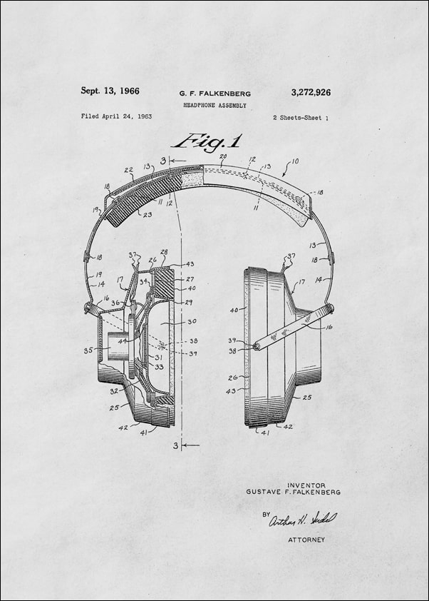 Image of Patent, Sluchawki 1966 Biale - plakat Wymiar do wyboru: 40x60 cm