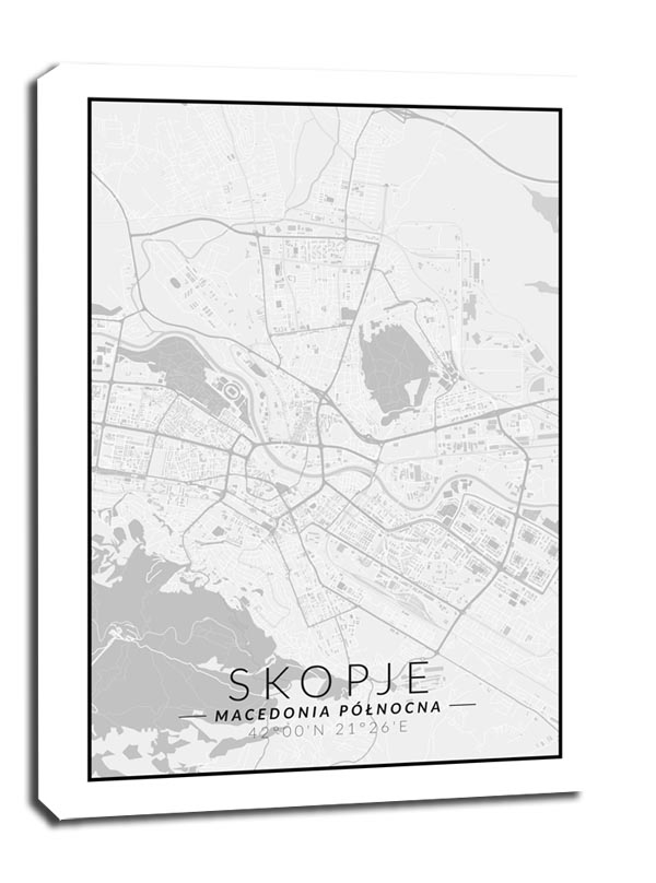 Image of Skopje mapa czarno biała - obraz na płótnie Wymiar do wyboru: 70x100 cm