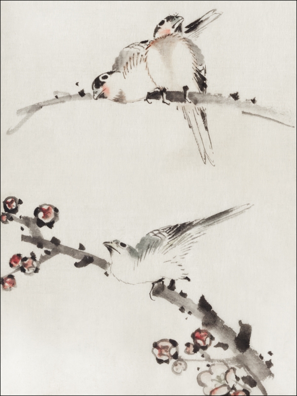 Three Birds Perched on Branches, Hokusai - plakat Wymiar do wyboru: 20x30 cm