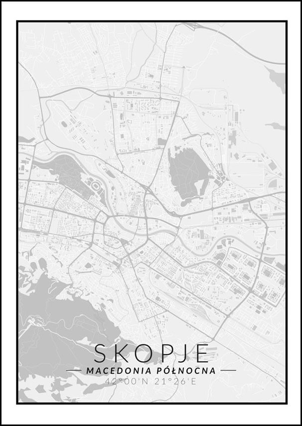 Image of Skopje mapa czarno biała - plakat Wymiar do wyboru: 40x50 cm