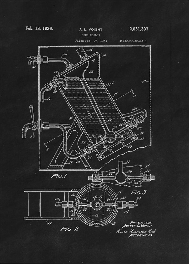 Image of Patent Ochładzacz do Piwa Projekt z 1936, black - plakat Wymiar do wyboru: 21x29,7 cm