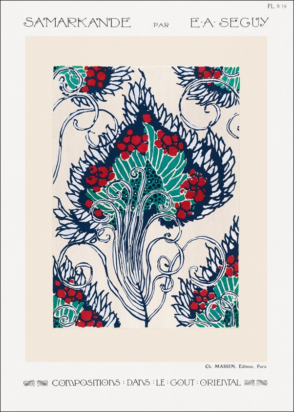 Image of Botanical pochoir pattern in Art Nouveau oriental style, E. A. Séguy - plakat Wymiar do wyboru: 20x30 cm