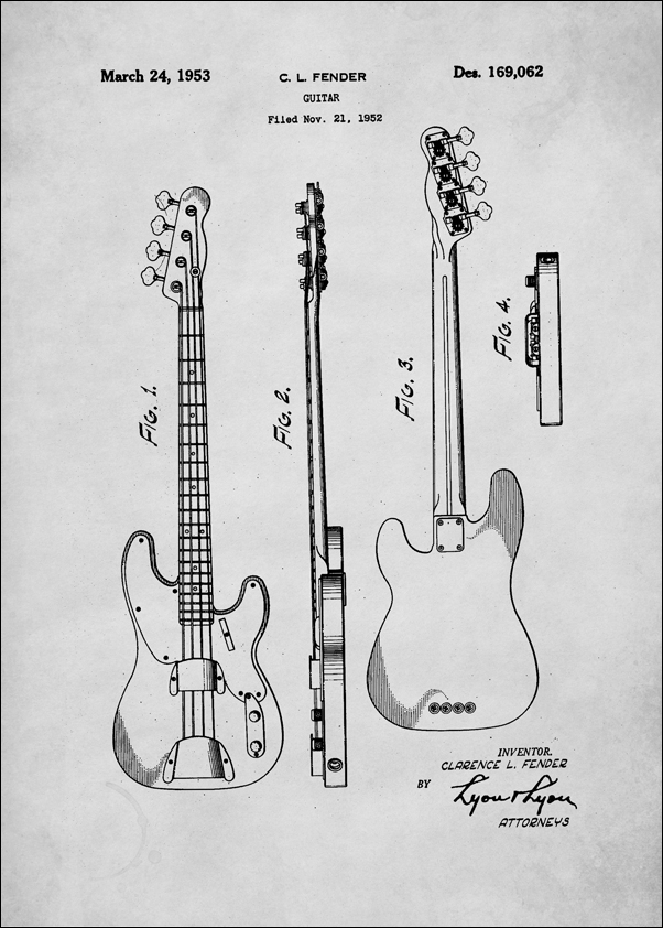 Image of Fender Bialy 1952 - plakat Wymiar do wyboru: 30x40 cm