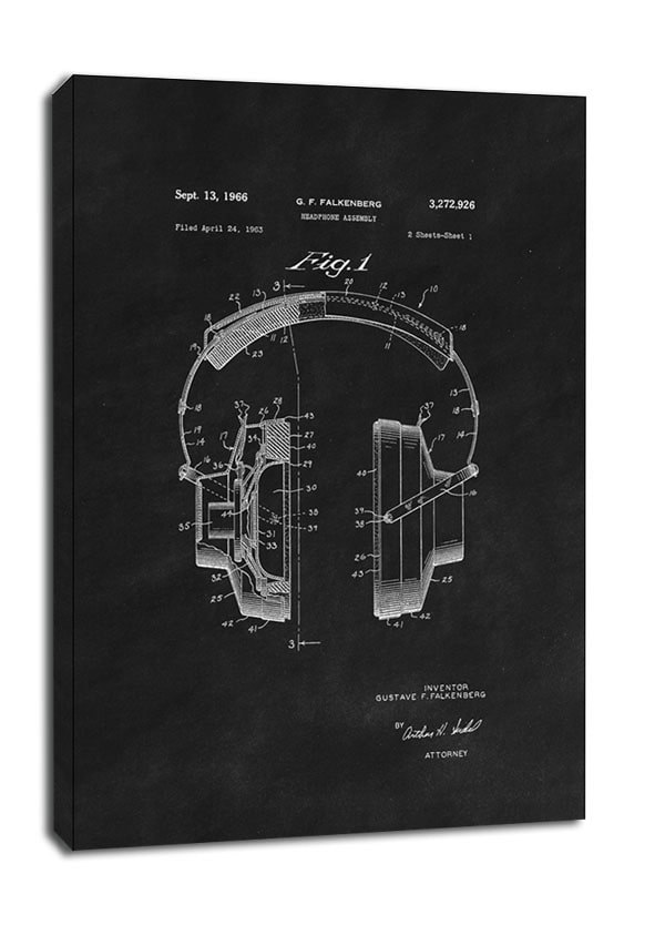 Image of Patent, Sluchawki 1966 Czarne - obraz na płótnie Wymiar do wyboru: 20x30 cm
