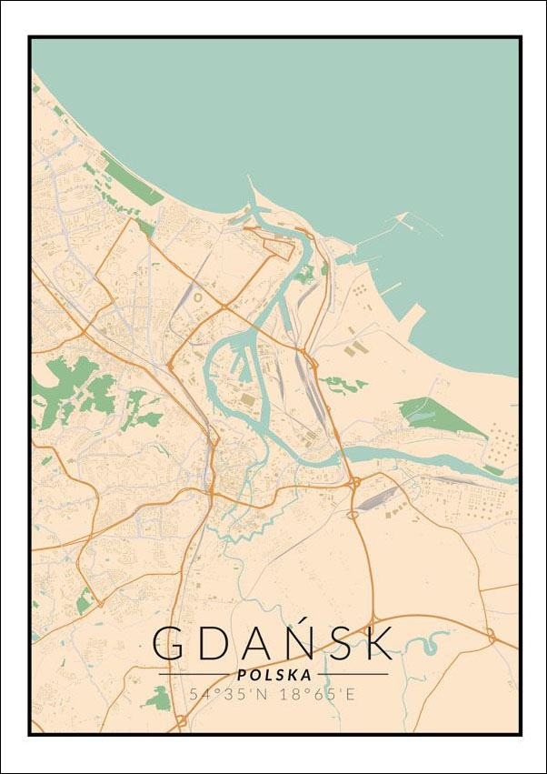 Image of Gdańsk mapa kolorowa - plakat Wymiar do wyboru: 30x40 cm