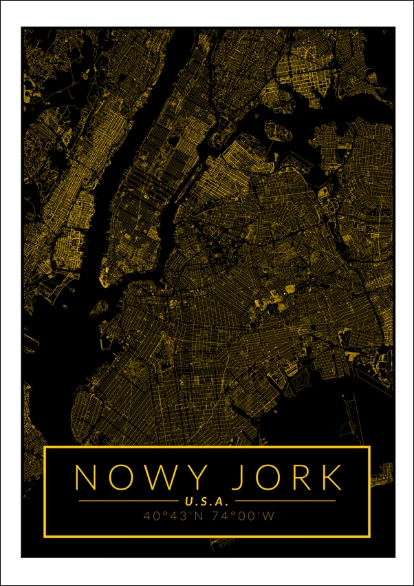 Image of Nowy Jork mapa złota - plakat Wymiar do wyboru: 29,7x42 cm