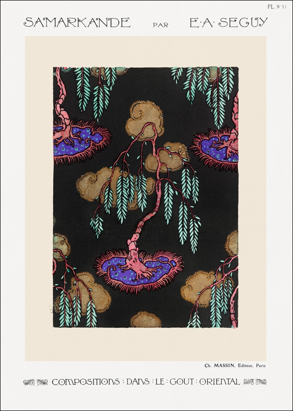 Image of Tree pochoir pattern in oriental style, E. A. Séguy - plakat Wymiar do wyboru: 29,7x42 cm