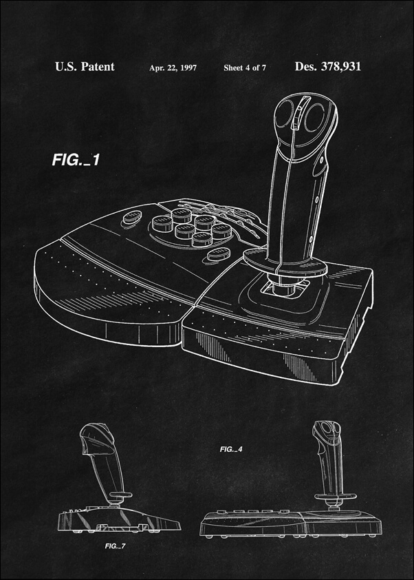 Image of Patent, Joystick Do gier 1997 Czarny - plakat Wymiar do wyboru: 29,7x42 cm