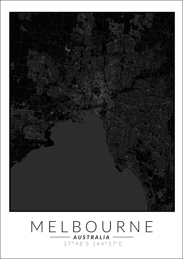 Image of Melbourne mapa czarna - plakat Wymiar do wyboru: 60x80 cm