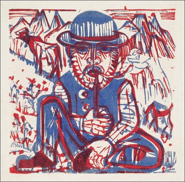 Image of Smoking Peasant print in high resolution, Ernst Ludwig Kirchner - plakat Wymiar do wyboru: 50x50 cm