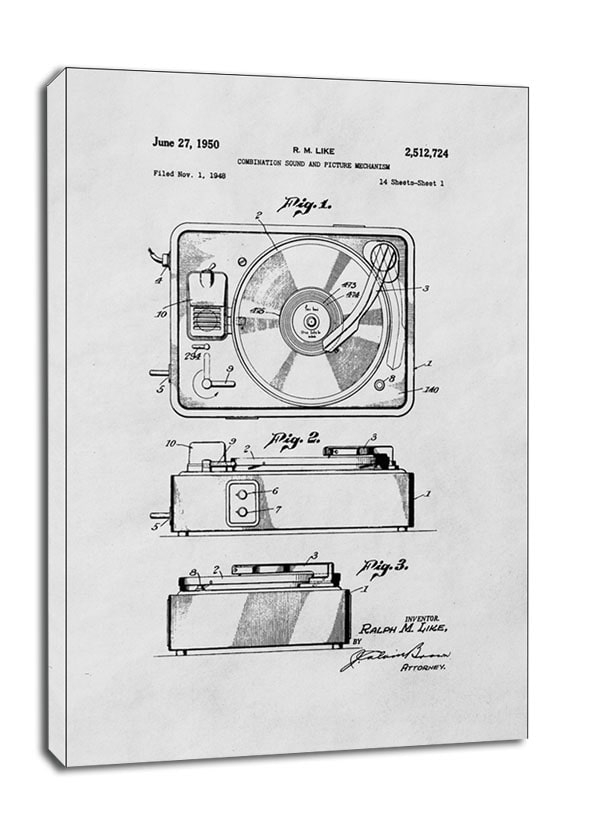 Image of Patent, Gramofon z 1950 - obraz na płótnie Wymiar do wyboru: 90x120 cm