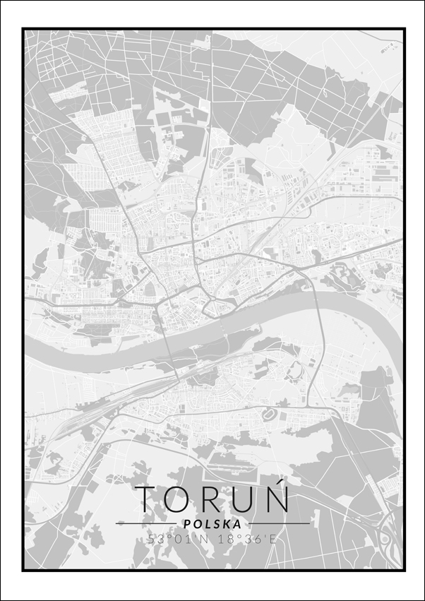 Image of Toruń mapa czarno biała - plakat Wymiar do wyboru: 50x70 cm