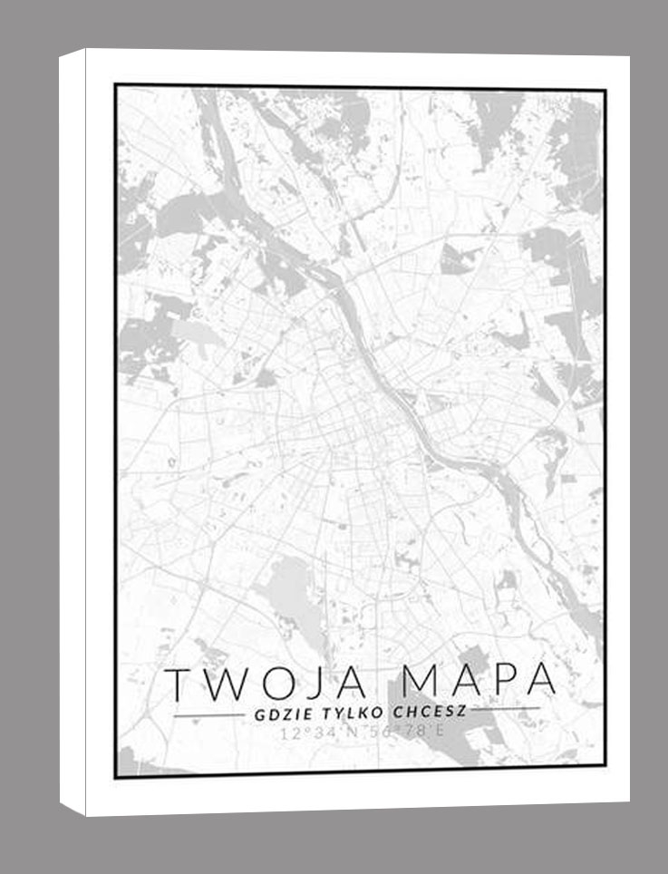Image of Mapa Twojego miasta czarno biała - obraz na płótnie Wymiar do wyboru: 70x100 cm