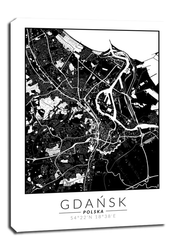 Image of Gdańsk mapa invert - obraz na płótnie Wymiar do wyboru: 90x120 cm