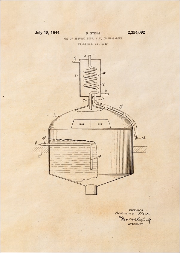 Image of Patent Sztuka Warzenia Piwa Projekt z 1944, sepia - plakat Wymiar do wyboru: 20x30 cm