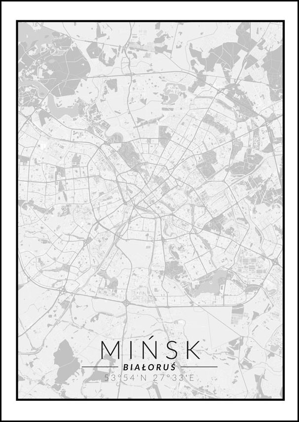 Image of Mińsk mapa czarno biała - plakat Wymiar do wyboru: 40x60 cm