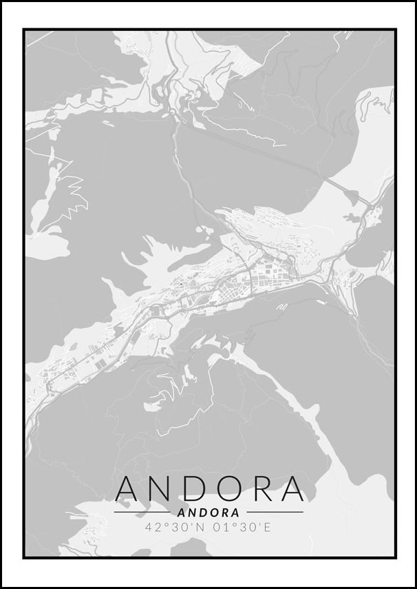 Image of Andora mapa czarno biała - plakat Wymiar do wyboru: 42x59,4 cm