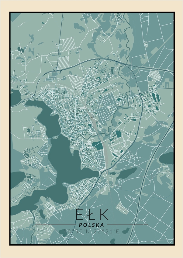 Image of Ełk mapa vintage - plakat Wymiar do wyboru: 40x50 cm