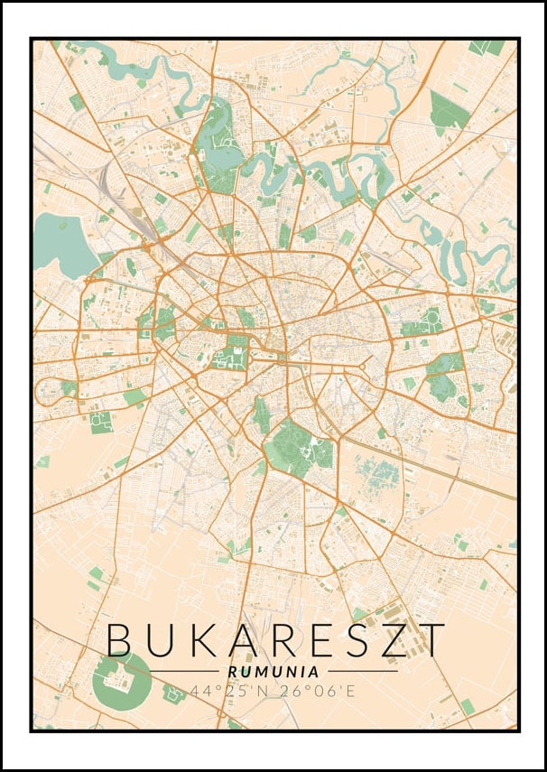 Image of Bukareszt mapa kolorowa - plakat Wymiar do wyboru: 70x100 cm