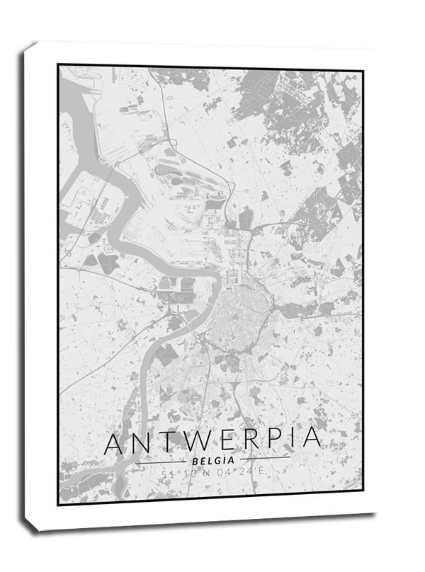 Image of Antwerpia mapa czarno biała - obraz na płótnie Wymiar do wyboru: 70x100 cm
