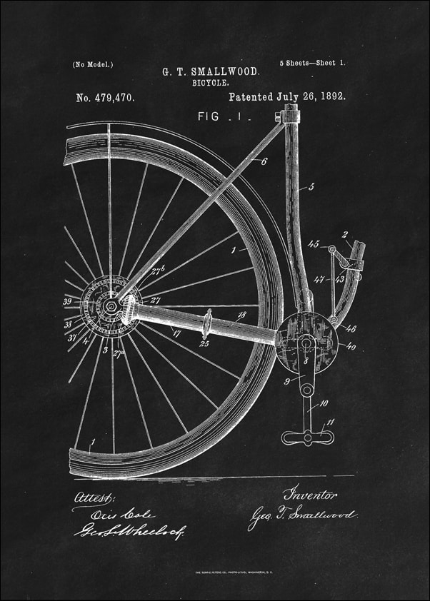 Image of Patent Rower Projekt z 1892, black - plakat Wymiar do wyboru: 40x50 cm