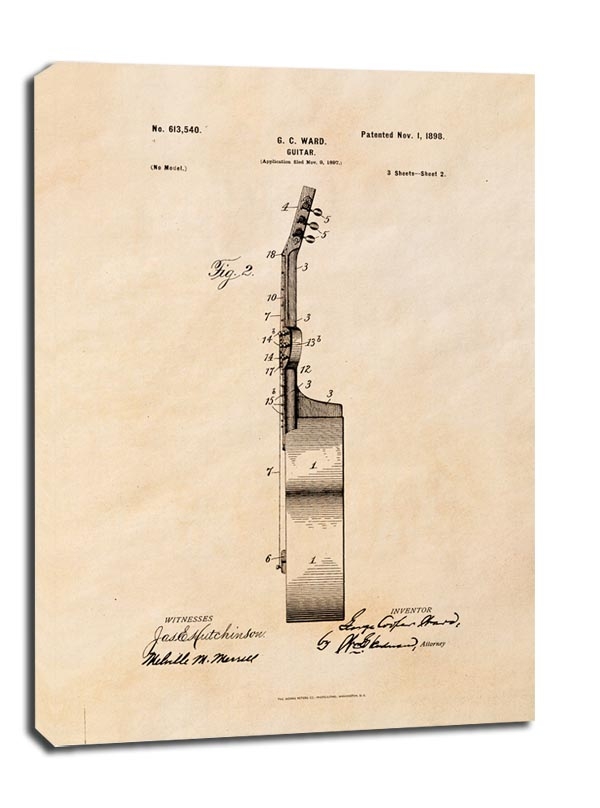 Image of Patent GC Ward Gitara Projekt z 1898, sepia - obraz na płótnie Wymiar do wyboru: 20x30 cm