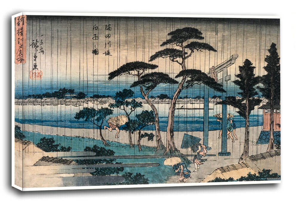 Image of Picture of Light Rain on the Embankment of the Sumida River, Hiroshige - obraz na płótnie Wymiar do wyboru: 50x40 cm