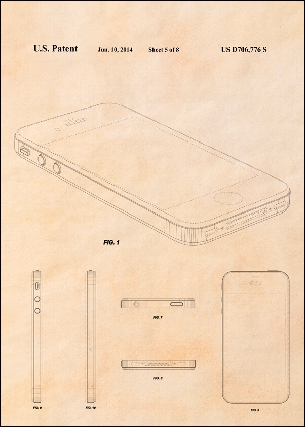 Image of Patent, Iphone 2014 sepia - plakat Wymiar do wyboru: 29,7x42 cm