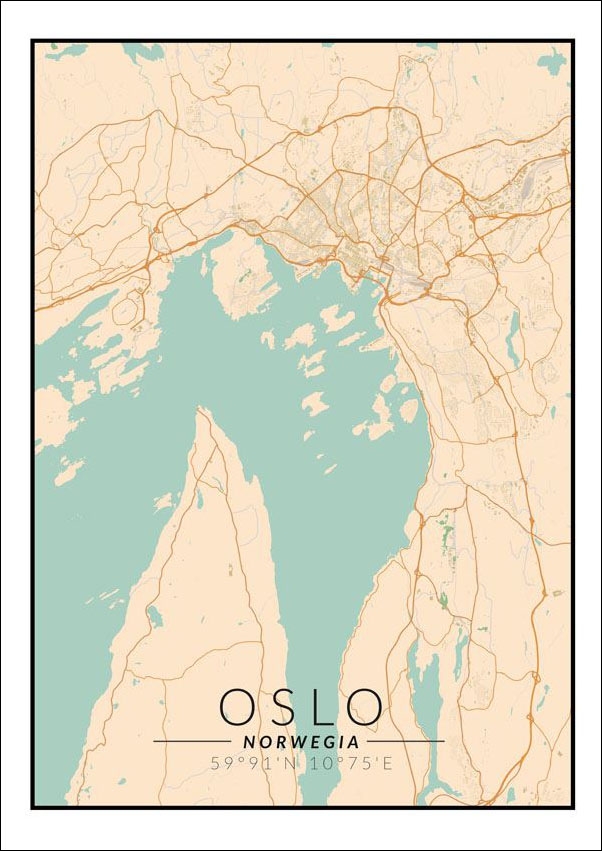 Image of Oslo mapa kolorowa - plakat Wymiar do wyboru: 50x70 cm