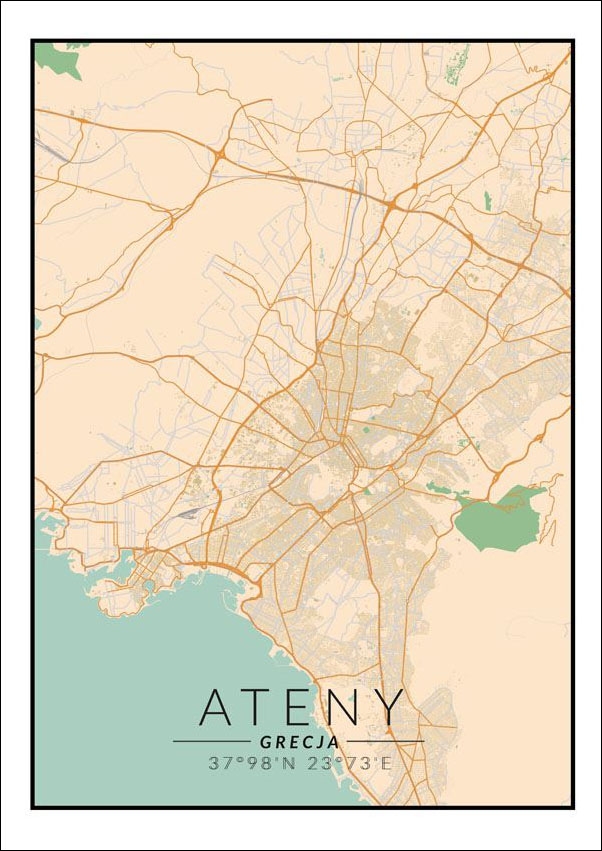 Image of Ateny mapa kolorowa - plakat Wymiar do wyboru: 40x50 cm