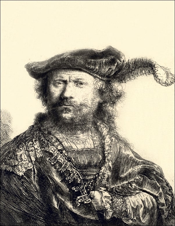 Image of Self Portrait in a Velvet Cap with Plume, Rembrandt - plakat Wymiar do wyboru: 21x29,7 cm