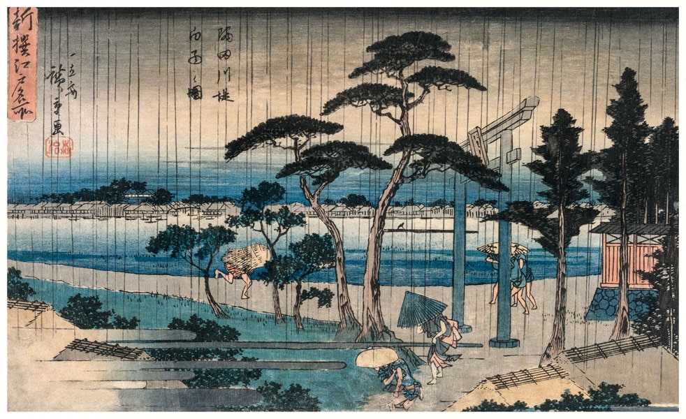 Image of Picture of Light Rain on the Embankment of the Sumida River, Hiroshige - plakat Wymiar do wyboru: 29,7x21 cm