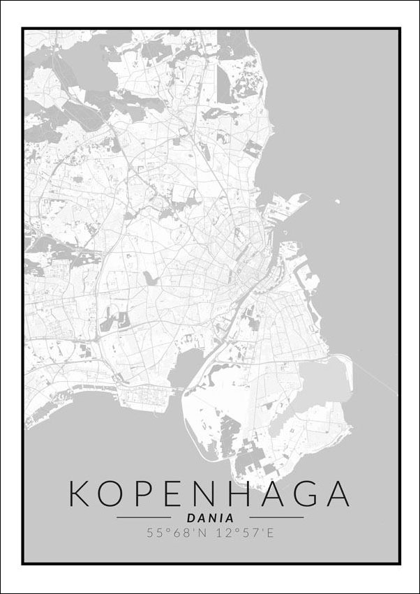 Image of Kopenhaga mapa czarno biała - plakat Wymiar do wyboru: 50x70 cm
