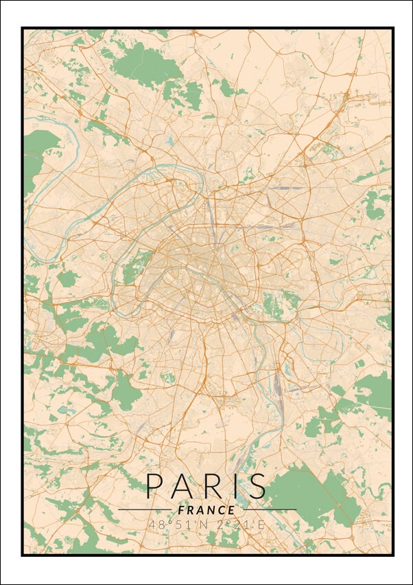 Image of Paris mapa kolorowa - plakat Wymiar do wyboru: 40x50 cm