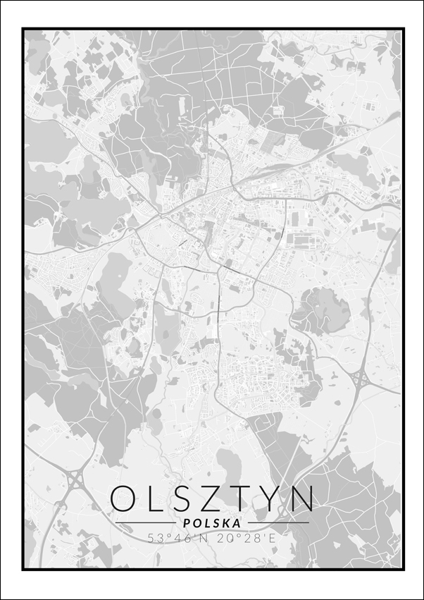 Image of Olsztyn mapa czarno biała - plakat Wymiar do wyboru: 21x29,7 cm