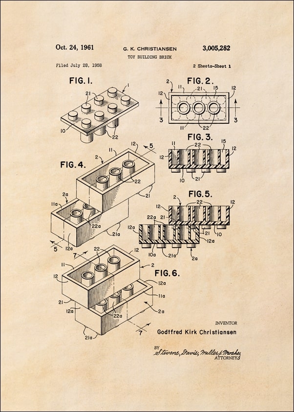 Image of Patent, Lego 1961 sepia - plakat Wymiar do wyboru: 29,7x42 cm