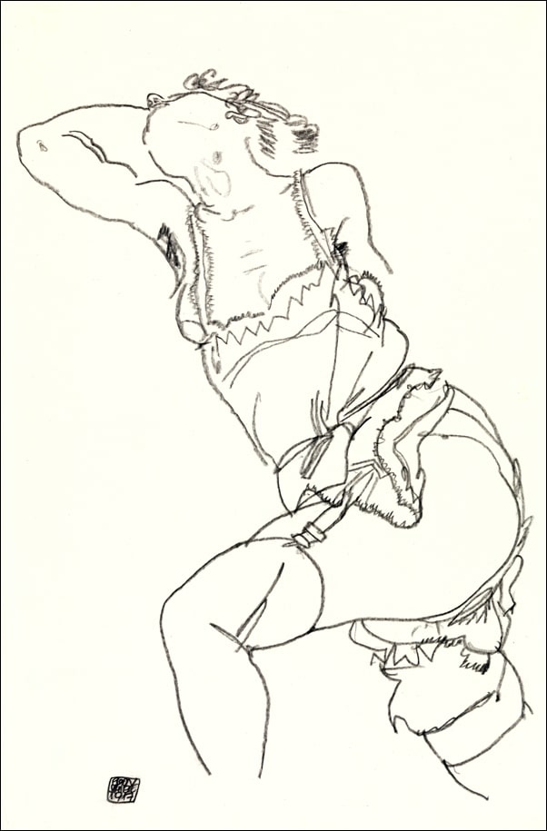 Image of Reclining Model in Chemise and Stockings, Egon Schiele - plakat Wymiar do wyboru: 61x91,5 cm