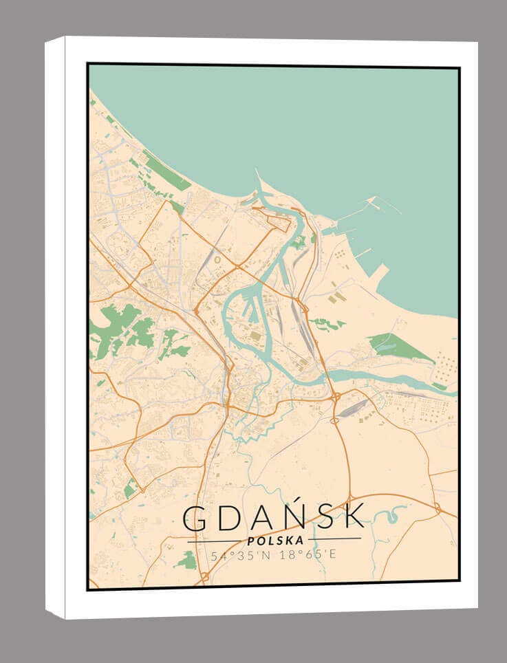 Image of Gdańsk mapa kolorowa - obraz na płótnie Wymiar do wyboru: 40x50 cm