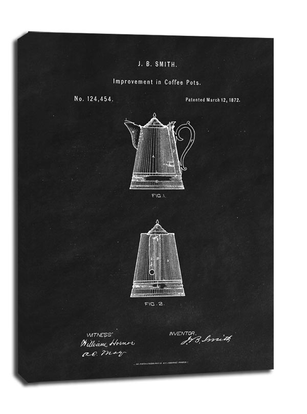 Image of Patent Dzbanek na Kawę Projekt z 1872, black - obraz na płótnie Wymiar do wyboru: 40x50 cm