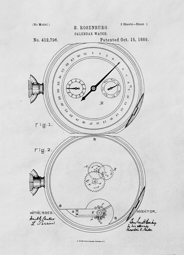 Image of Patent Zegarek z Kalendarzem Projekt z 1889 - plakat Wymiar do wyboru: 61x91,5 cm