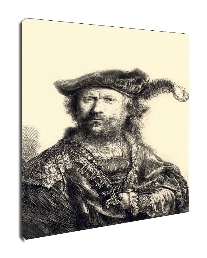 Image of Self Portrait in a Velvet Cap with Plume, Rembrandt - obraz na płótnie Wymiar do wyboru: 20x30 cm