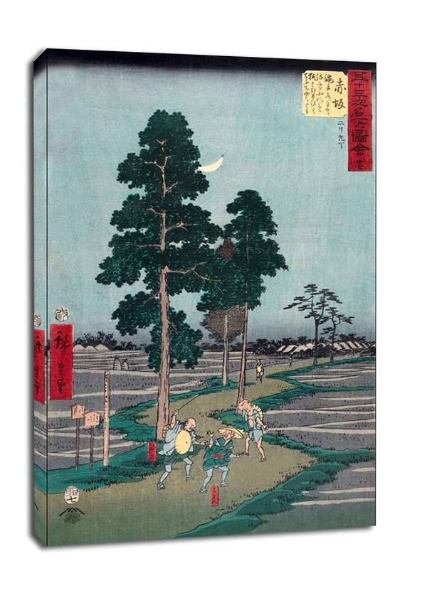 Image of Akasaka On the Nawate Road, Yajirôbei Takes Kitahachi for a Fox and Beats Him, Hiroshige - obraz na płótnie Wymiar do wyboru: 90x120 cm