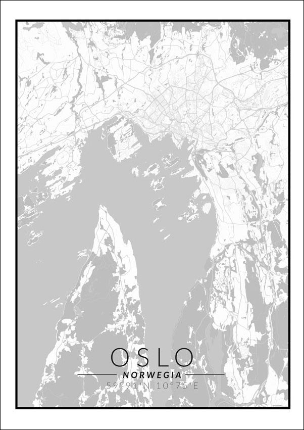 Image of Oslo mapa czarno biała - plakat Wymiar do wyboru: 61x91,5 cm