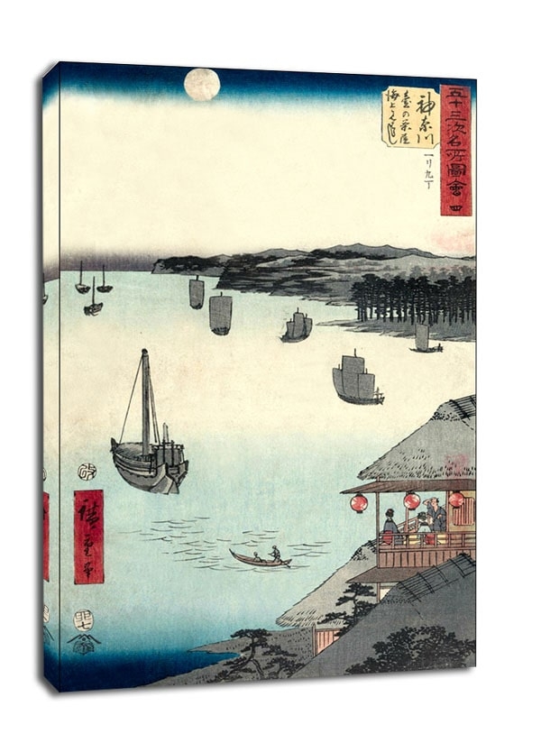 Image of Kanagawa View of the Sea from the Teahouses on the Embankment, Hiroshige - obraz na płótnie Wymiar do wyboru: 40x50 cm