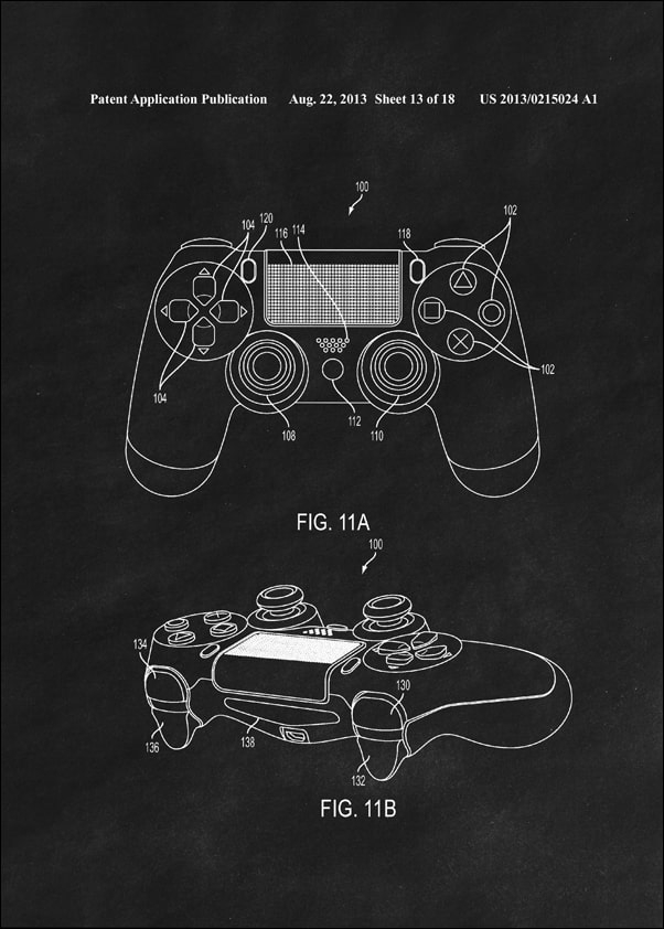 Image of Patent, PlayStation Kontroler Dualshock 2013 Czarny - plakat Wymiar do wyboru: 30x40 cm