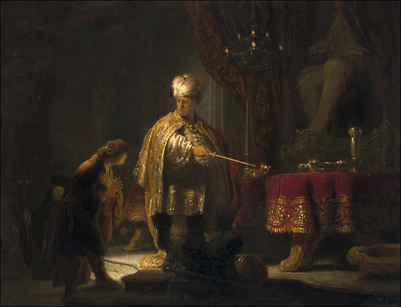 Image of Daniel and Cyrus Before the Idol Bel, Rembrandt - plakat Wymiar do wyboru: 100x70 cm