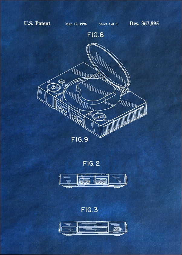 Image of Patent, Konsola PlayStation 1996 Niebieski - plakat Wymiar do wyboru: 60x80 cm