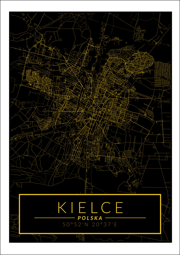 Image of Kielce mapa złota - plakat Wymiar do wyboru: 59,4x84,1 cm