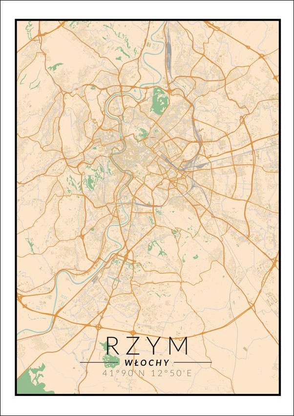 Image of Rzym mapa kolorowa - plakat Wymiar do wyboru: 29,7x42 cm