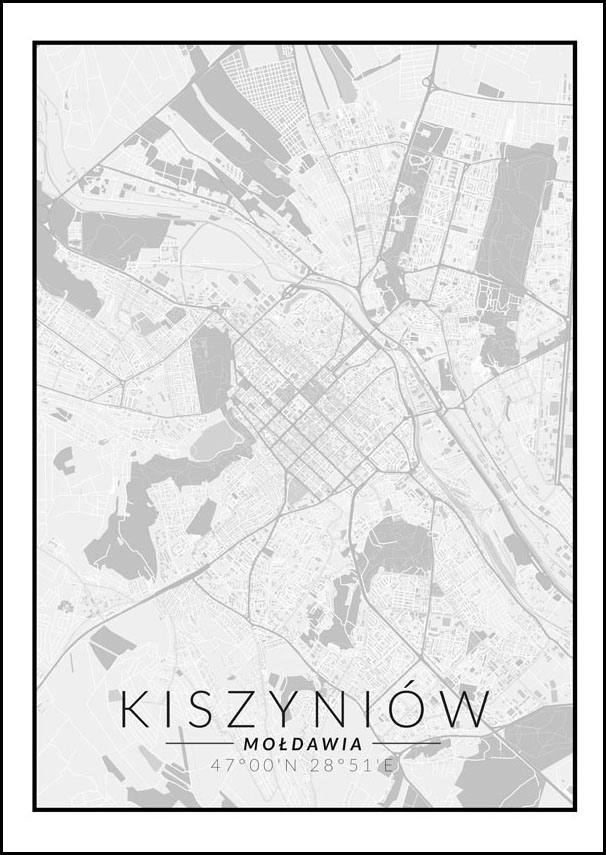 Image of Kiszyniow mapa czarno biała - plakat Wymiar do wyboru: 20x30 cm